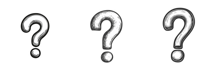 Poster - Iconic line drawing of multiple question marks representing inquiry and curiosity in design