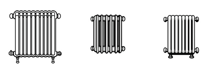 Poster - Radiator icon set featuring three line illustrations of different styles in a minimalist design