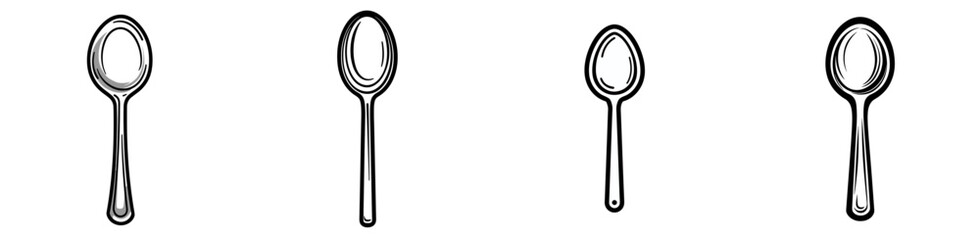 Poster - Unique collection of line art depicting various spoon shapes in isolated style
