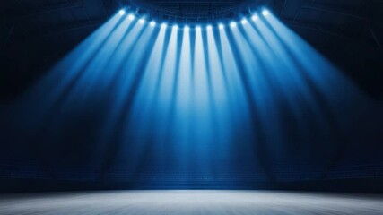 Poster - Dramatic Stage Lighting with Blue Beams Illuminating an Empty Theater Space for Performance and Art