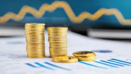 Poster - Stacks of Golden Coins with Bitcoin Symbol Reflecting Growth in Cryptocurrency Market Trends and Investments