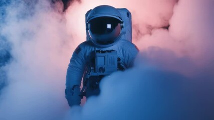 Poster - An astronaut stands amidst a thick cloud of smoke, ready for exploration or rescue
