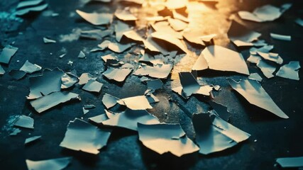 Poster - A collection of torn and crumpled papers scattered across a wooden table