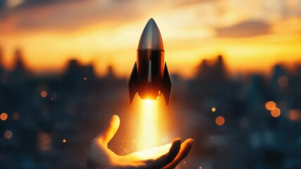 Poster - A person grasping a rocket in their hand, possibly preparing for launch or showcasing their skills
