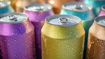 Poster - A close-up shot of multiple cans of soda stacked together