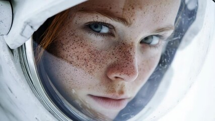 Poster - A close-up view of a person wearing a space suit, suitable for sci-fi and futuristic concepts