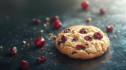 Poster - A plate of freshly baked cookies with cranberries and a rustic table setting