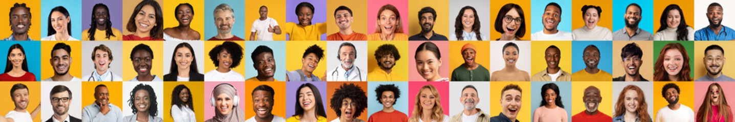Poster - A vibrant collection of joyful expressions showcasing individuals from different backgrounds. Each person brings a unique story, reflecting the richness of diversity in contemporary society.