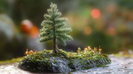 Poster - A small tree growing out of a moss-covered rock, great for outdoor or nature-themed designs