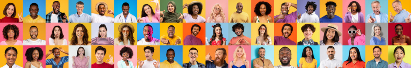 Poster - A vibrant collage of smiling individuals from various backgrounds against colorful backdrops. Each person expresses joy and connection, highlighting the beauty of diversity in everyday life.