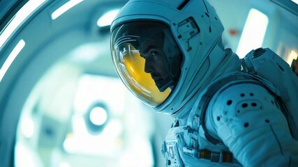Aufkleber - A person wearing a white space suit and yellow helmet, possibly for astronautics or space exploration