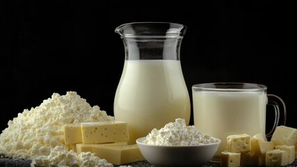 Poster - A pitcher of milk, bowls of cheese and other snacks for a cozy gathering