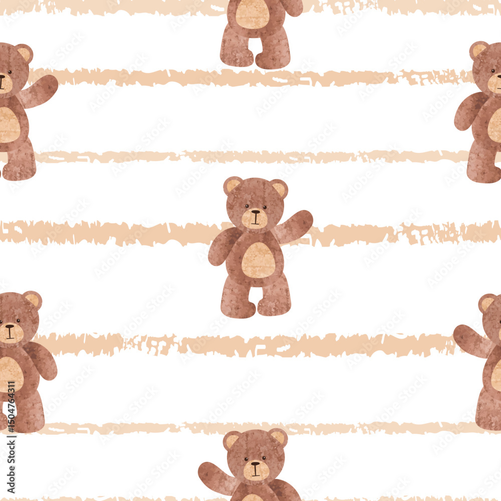 Cute little teddy bear seamless pattern. Vector ilustration, childish ...