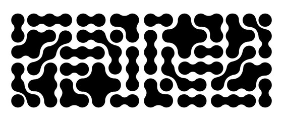Wall Mural - Metaball pattern. Black liquid drops or amorphous shapes isolated on white background. Organic blobs or molecules texture. Modern abstract print with connected dots. Vector graphic illustration.