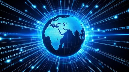 global network connection with binary code background for futuristic technology concept