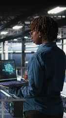 Poster - vertical video system administrators in data center monitoring ai llm visualization. african america