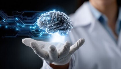 Aufkleber - A woman is holding a brain in a glove