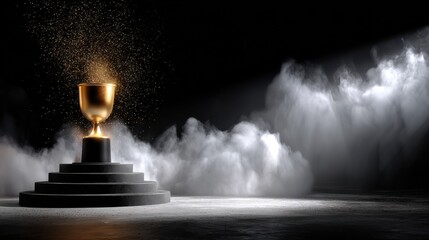 Poster - A golden cup is on top of a stack of steps