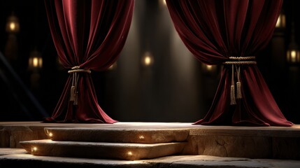Poster - A stage with two red curtains and a staircase
