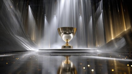 Aufkleber - A gold cup is placed on a table in a room with a lot of light