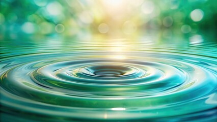Wall Mural - Serene Aqua Ripples Expanding Outward From a Central Point, Illuminated by a Gentle Light, Against a Soft Green Blurred Background