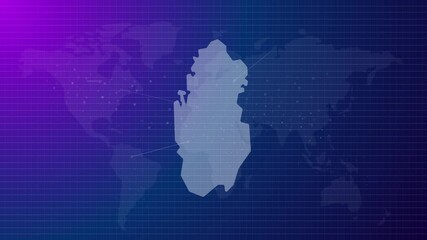 Poster - Qatar map futuristic country shape connected global map with blue gradient background