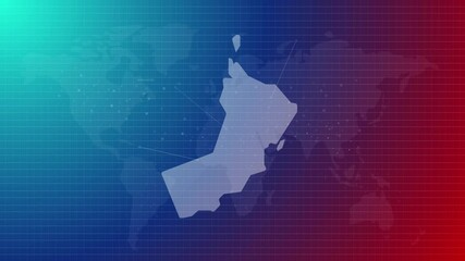 Poster - Oman map futuristic Omani country shape connected global map with blue gradient background