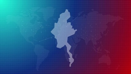 Poster - Myanmar map futuristic country shape connected global map with blue gradient background