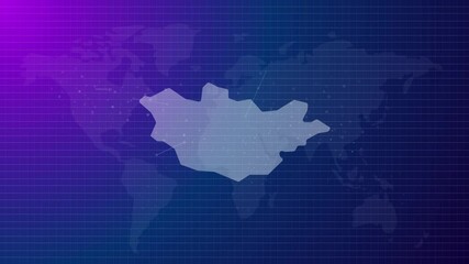 Poster - Mongolia map futuristic Mongolian country shape connected global map with blue gradient background