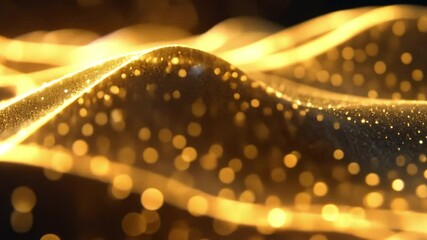 Poster - mesmerizing abstract background of golden waves and shimmering particles, illuminated by soft light,