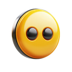 Poster - A perplexed yellow button with two black glossy eyes evoking a sense of on transparent background
