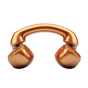 A polished bronze surreal telephone receiver whispering tales of future on transparent background