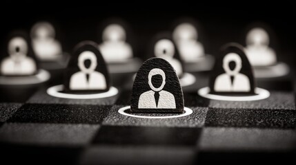 Poster - strategic hr management concept with chessboard design featuring user icons representing workforce p