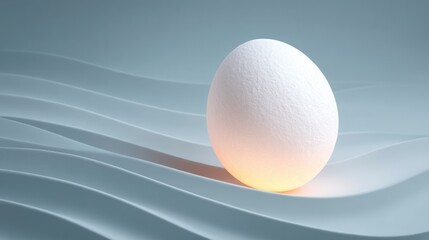 Poster - Glowing White Sphere on Abstract Wavy Surface  Minimalist Background  Clean Design