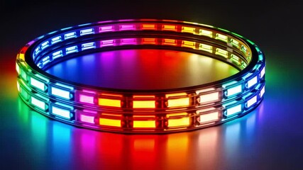Poster - vibrant circular led strip modern illumination technology showcasing colorful lighting design for en