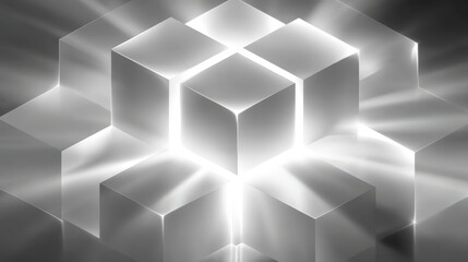 Poster - Illuminating Grey Cubes  Abstract 3D Geometric Background