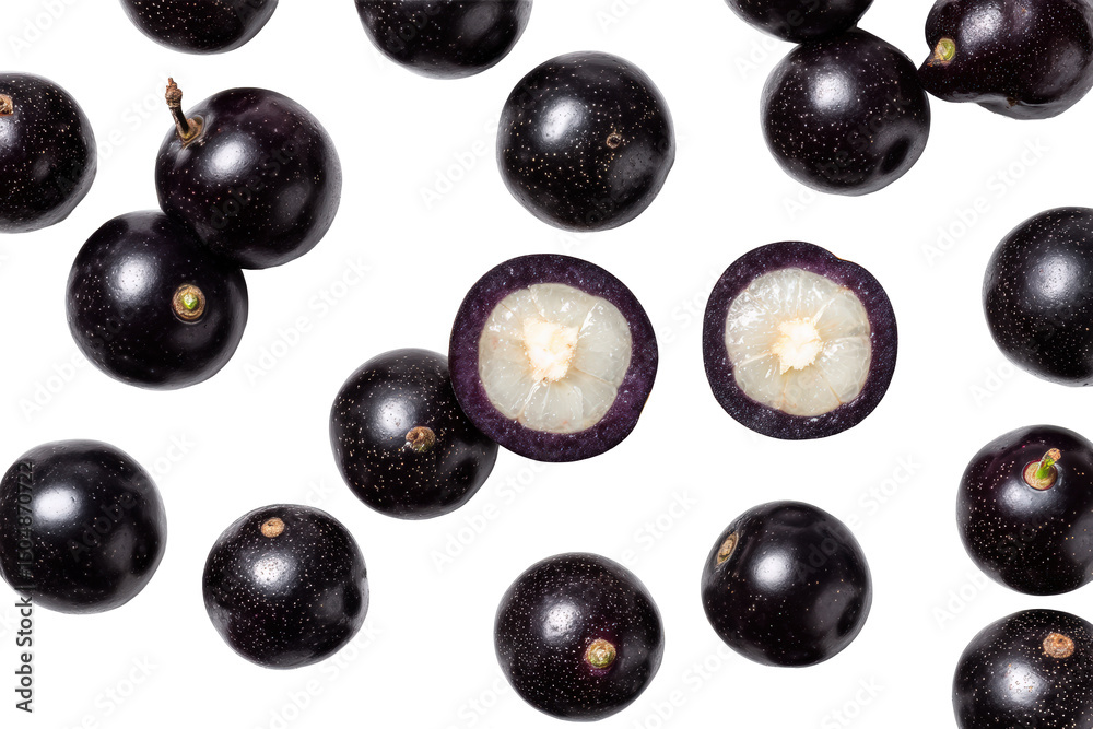 Diagonal stripe of ripe jabuticaba fruits on a transparent background ...