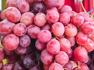 Poster - A vibrant cluster of ripe grapes showcases nature's sweet bounty. The close-up shot captures their rich colors and textures, tempting the viewer with their juicy freshness, perfect for any occasion.