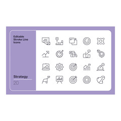 Poster - Strategic icons representing growth targeting and planning for business success in a clean line