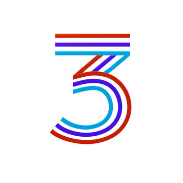 3D Number 3 Shape Parallel lines Text
