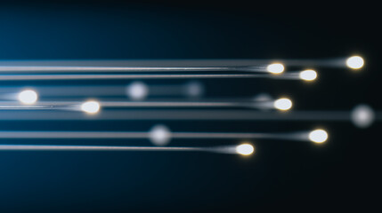 Poster - Digital Fiber Optics: High-speed data transmission and connectivity, visualized with glowing fiber optic cables against a deep, dark background.