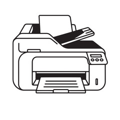 Aufkleber - Black and white silhouette illustration of a modern office printer printing a document