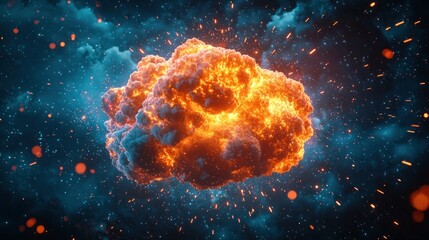 Wall Mural - Fiery cloud explosion in space