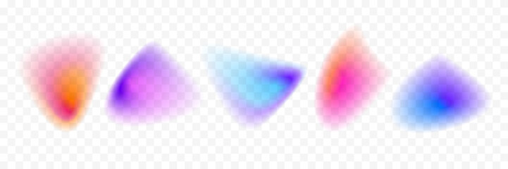 Poster - Abstract blurry gradient shape set. Pastel colored smooth liquid blob gradation collection. Y2K blur aura pack. Bright iridescent fluid bundle for collage, badge, sticker, template. Vector