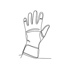 Poster - Vector art of Protective leather glove in single line drawing isolated on white background for safety, construction, welding, and industrial work.