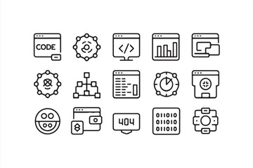 Vector Icons Depicting Web Design, System Mapping, and Programming
