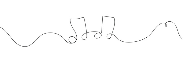 Poster - One line music key symbol. Continuous line art drawing classical cultural melody sound silhouette. Hand drawing doodle element vector illustration 