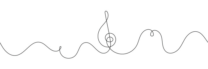 Poster - One line music key symbol. Continuous line art drawing classical cultural melody sound silhouette. Hand drawing doodle element vector illustration 