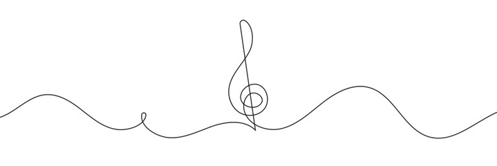 Poster - One line music key symbol. Continuous line art drawing classical cultural melody sound silhouette. Hand drawing doodle element vector illustration 
