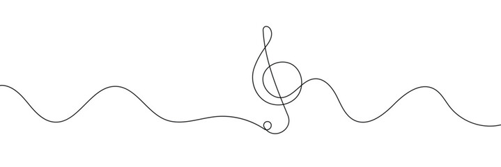 Poster - One line music key symbol. Continuous line art drawing classical cultural melody sound silhouette. Hand drawing doodle element vector illustration 